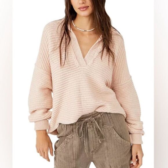 Free people marlie‎ pullover v neck dusty pink collared oversized - Picture 3 of 9